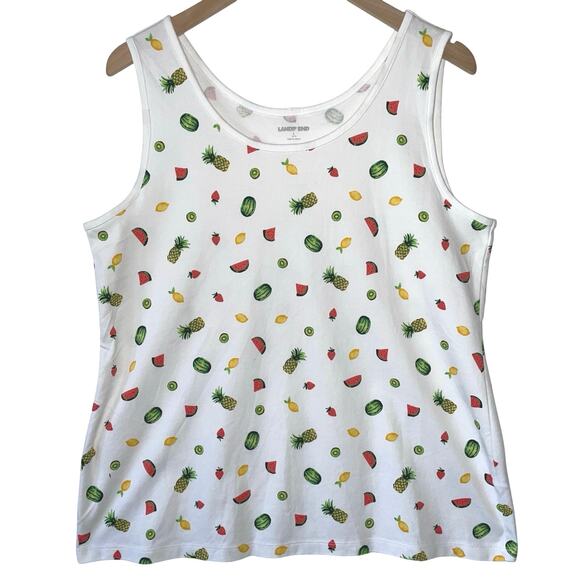 Lands End Womens Tank Top Scoop Neck White All Over Graphic Fruit Size Large - Picture 1 of 5